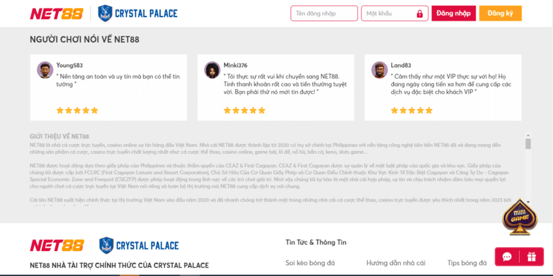 Đánh giá tích cực của người chơi về Net88